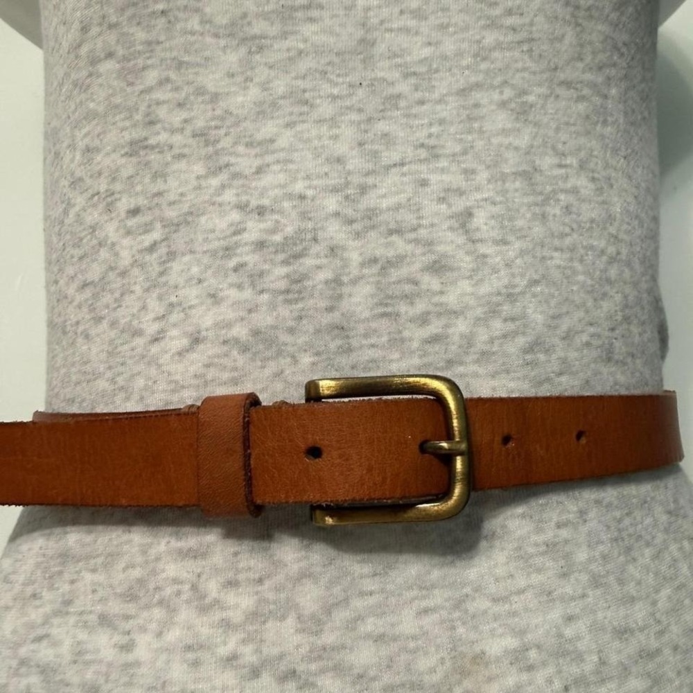 Vintage‎ Brown Leather Belt Brass Buckle Minimalist Classic Unisex Size L